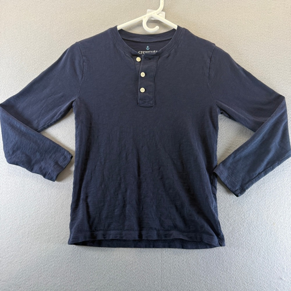 Crewcuts Boys Navy Blue Long Sleeve Henley Shirt Size L 10-11 Cotton Slub